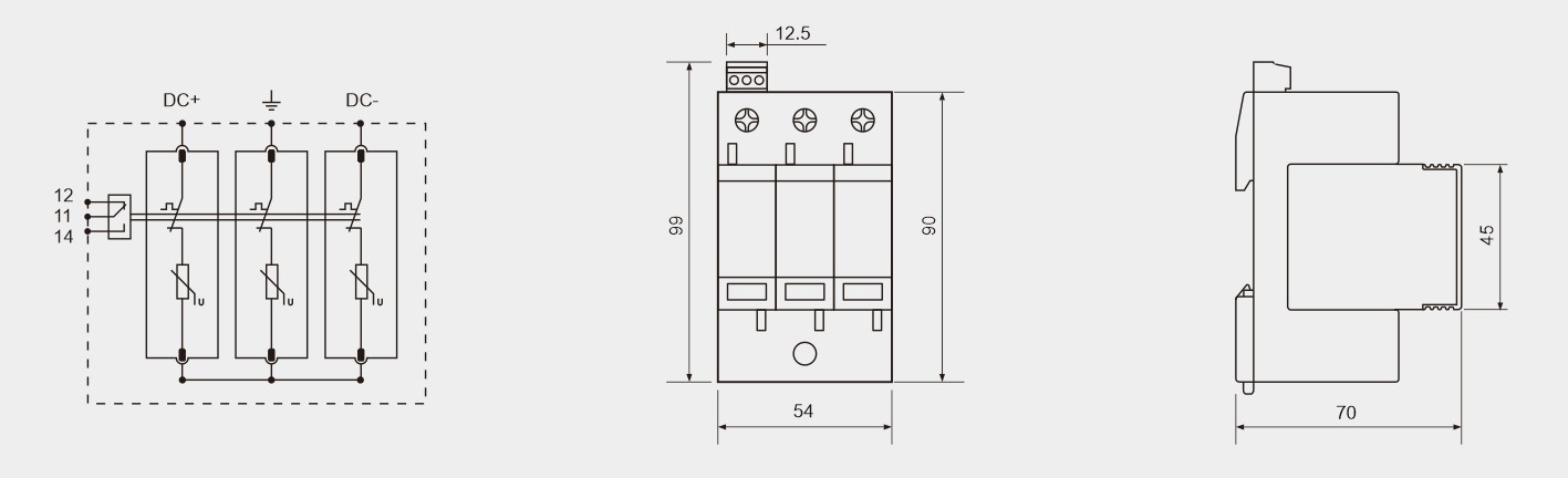 3P 1000V DC Surge Protection Device SPD Type 2 IP20 Protection