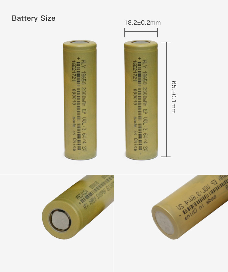 500 Times High Power Rechargeable 2000mah 18650 Battery Cells For Consumer Electronics