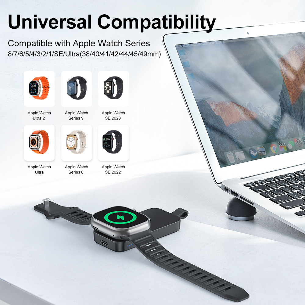 Black/White Compact Design Wireless Watch Charger Power Bank Charging Up to 2-8mm in Retail Box
