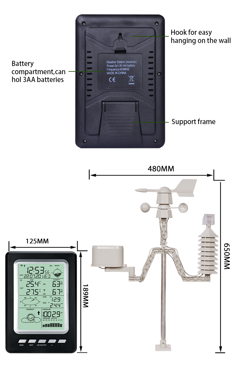 Customizable Model Home Wifi Weather Forecast Station With Wind Direction Size 189*125*27mm
