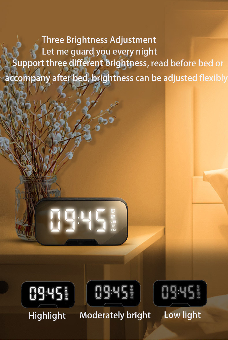 ABS FM Radio Audio Bluetooth Speaker 87.5MHZ-108MHZ With Mirror Night Light