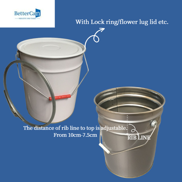 Chemical Oil 5 Gallon Metal Buckets , 20 Litre Black Bucket With Handle