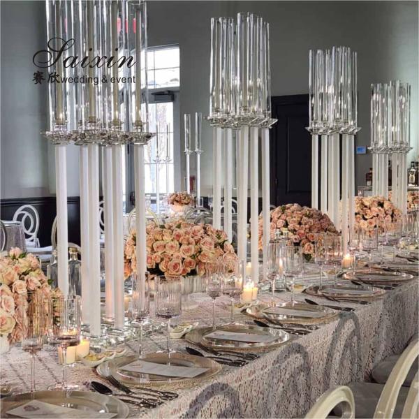 ZT-062 Chic 4 pcs different size white stem crystal pillar candle holder for