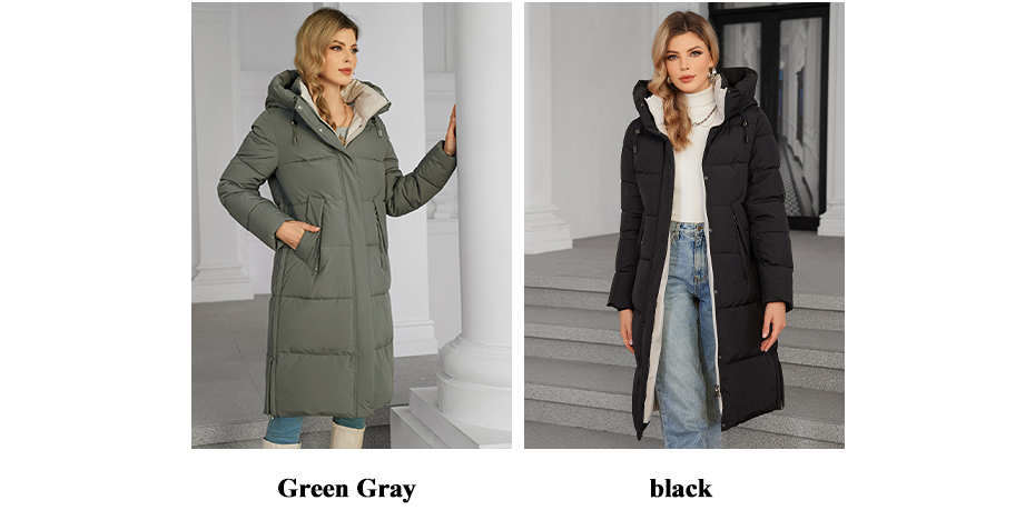 Classic Contrast Color Medium Length Thickened Down / Cotton Jacket, lower knees length, water proof, windproof black women coat, ,