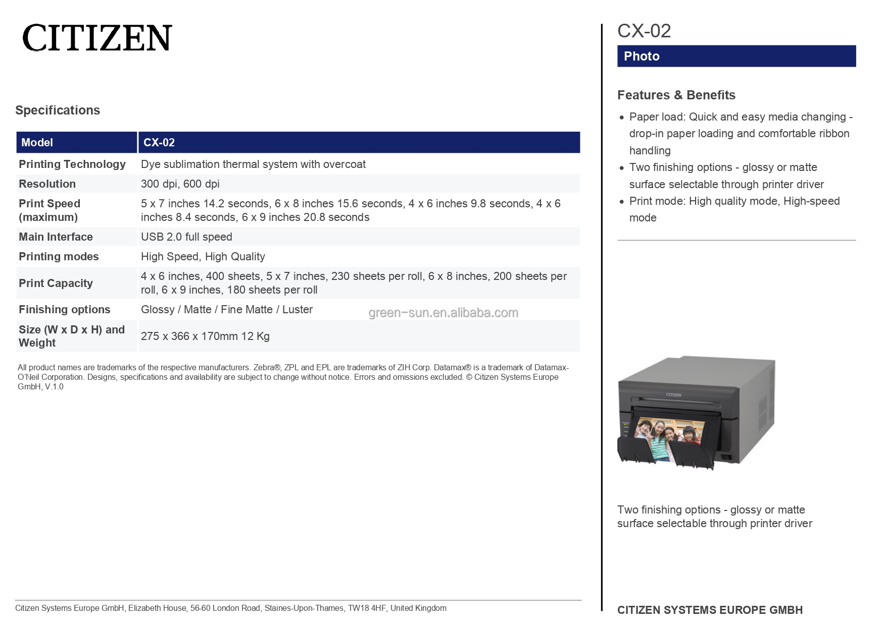 Compact High Definition Thermal Transfer Embedded Digital Photo Printer CX-02S CX 02