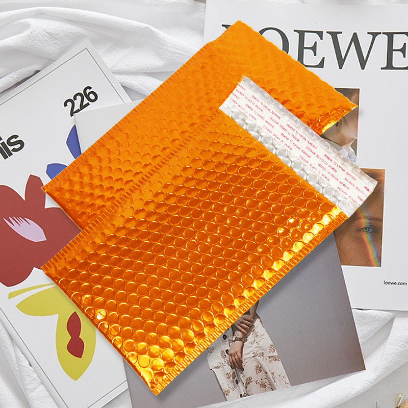 Orange Aluminized Film Bubble Bags Customizable Sparkle Offset Printed Shockproof