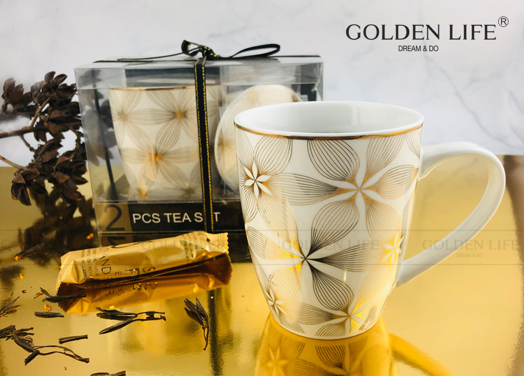 350CC Mug With Real Gold New Bone China Ceramic Gift Set For Tea
