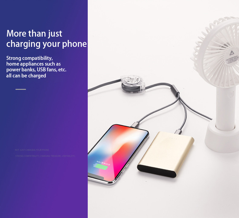 3 In 1 Extendable USB 2.0 Charging Cable For Iphone Micro Type C