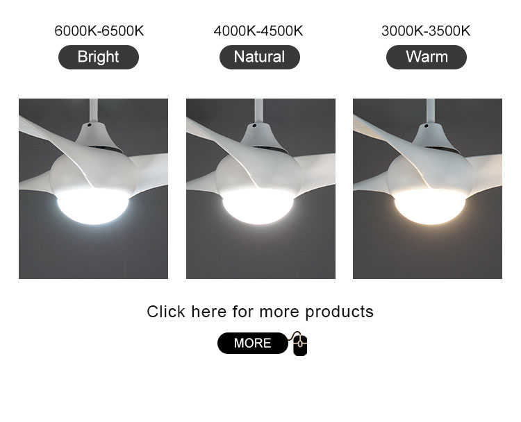 Energy Saving 52 Inch White Ceiling Fan with 3CLR LED Light and 3 ABS Plastic Blade 2-