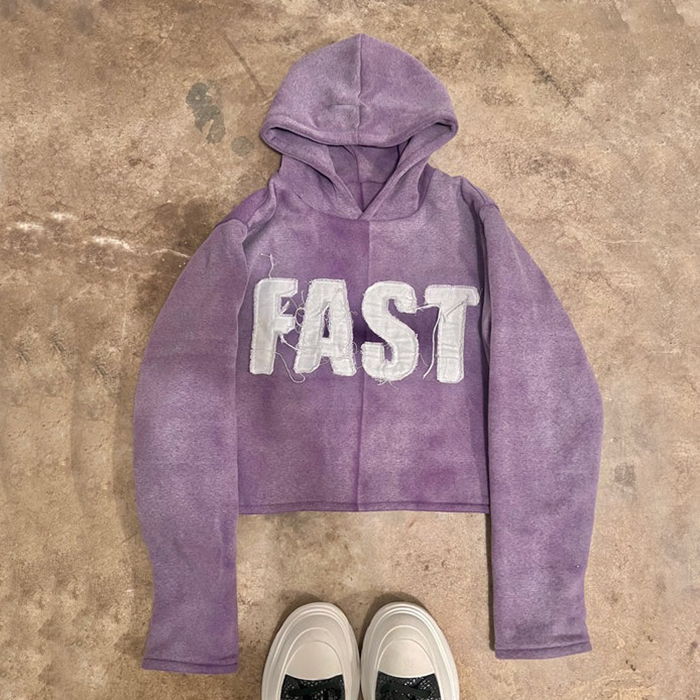 Unisex Vintage Hoodie with Embroidery Patch Distressed Applique in Cotton French Terry