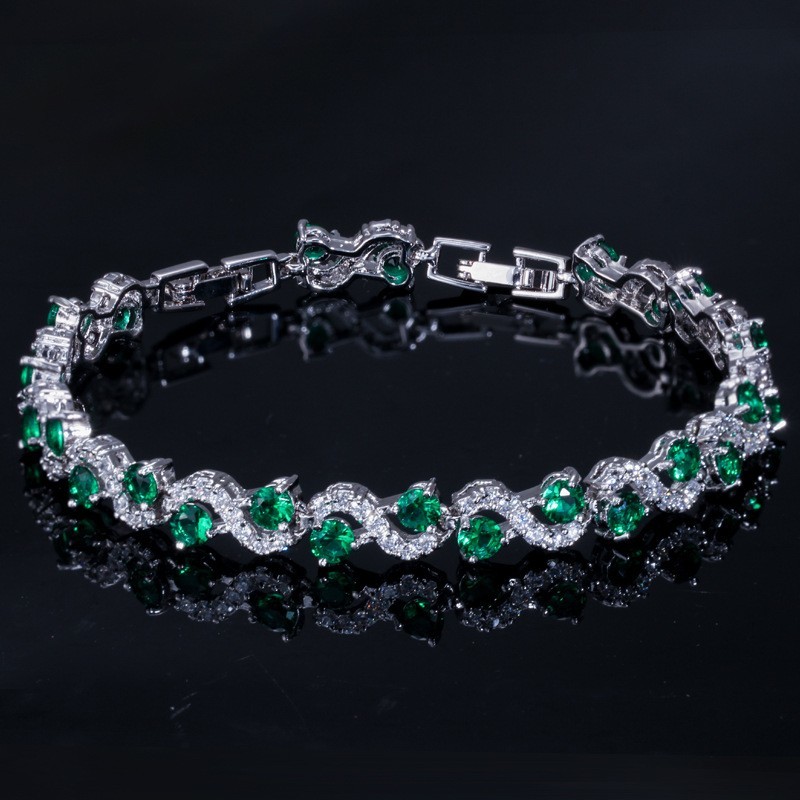 Trendy Leaf Charm Cubic Zirconia Bracelet & Bangles for Bride Bracelets Jewelry Sliver Color Clear CZ Crystal Bangles