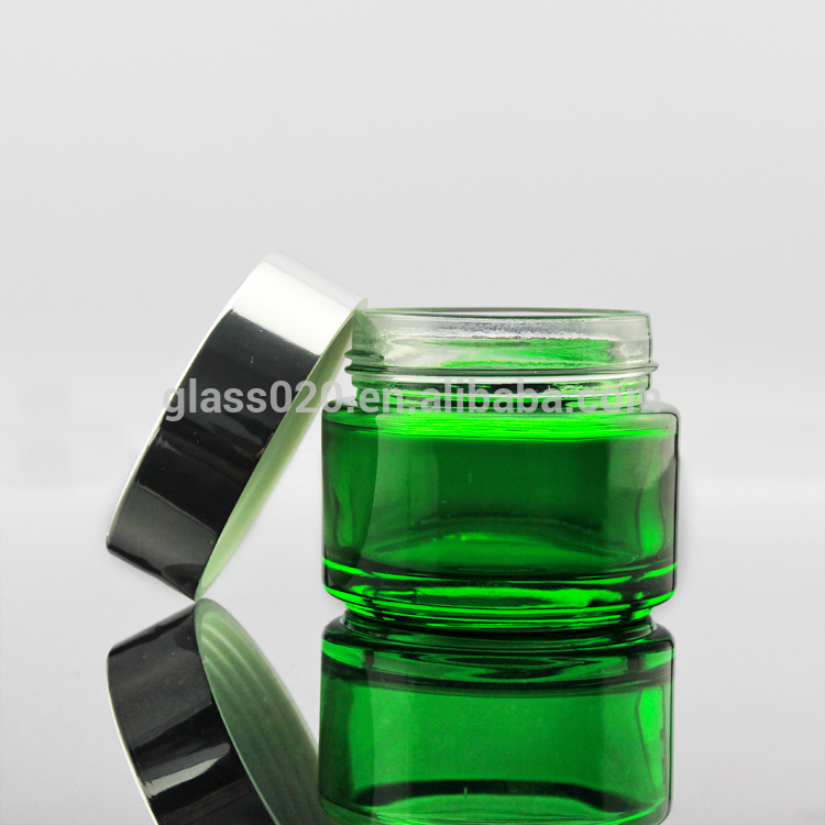 Empty Green Cream Glass Jars 5g-100g With Silver Lid For Cosmetic