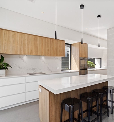 Dark Wood Grain PVC Membrane Panels Solid Wood Kitchen Cabinets with Plywood Carcase