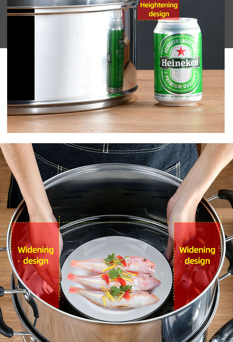 Steamer Pot Oem Hot Selling Large Stainless Steel 2/3 Layer Restaurants Kitchenware Soup Pot Food Steamer Pot With Steamer