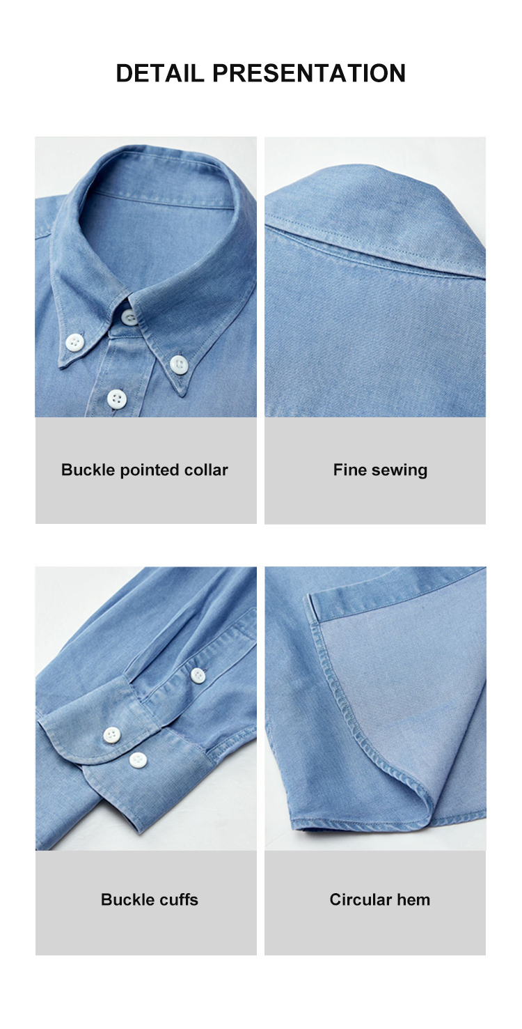 Summer Cotton Slim Fit Men's French Shirt end Custom OEM Light Blue for Business Casual
