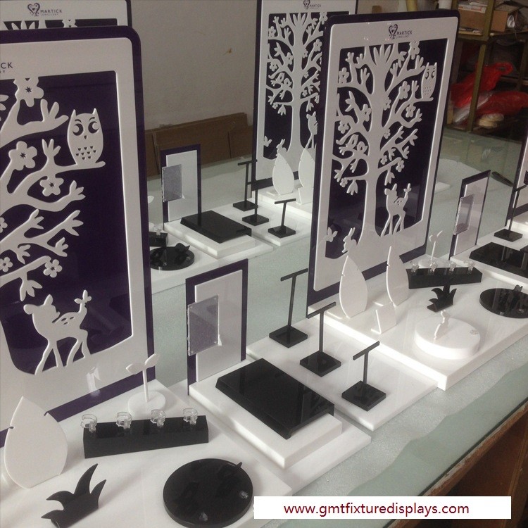 CounterJewelry Display Set Customized Design White & Black Acrylic Stand for Showcase