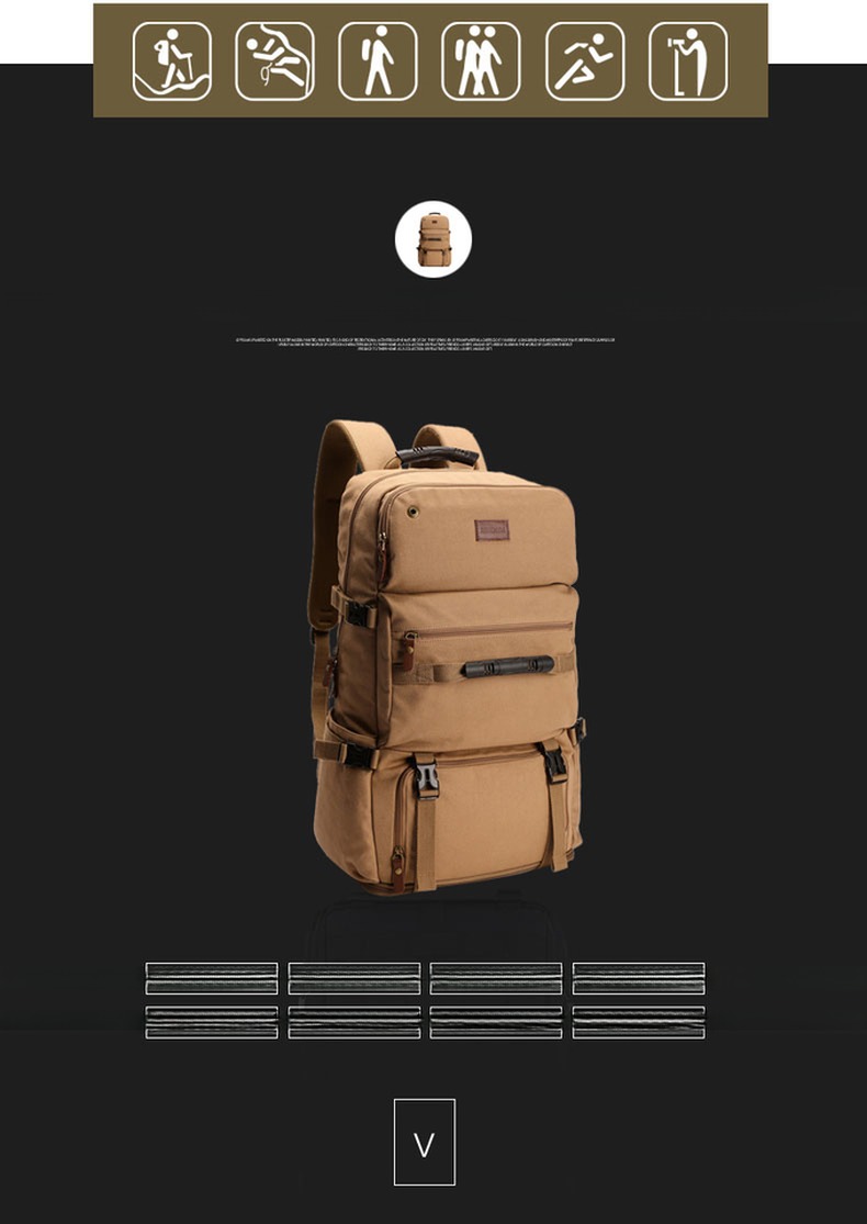 Comfortable and Versatile 60L Khaki Backpack for Outdoor Training Camping Traveling