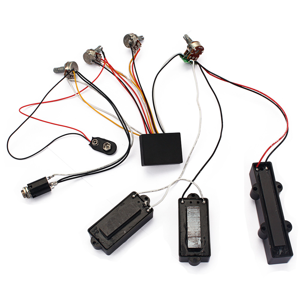 3 Band Equalizer EQ Preamp Circuit Bass Guitar Tone Control Wiring Harness and JP Pickup Set for Active Bass Pickup