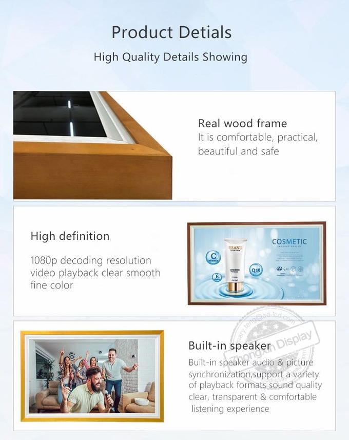 Wall Mount 43inch Wooden Art Frame LCD Display With HDMI VGA USB Connectivity And 350 Cd/M² Brightness