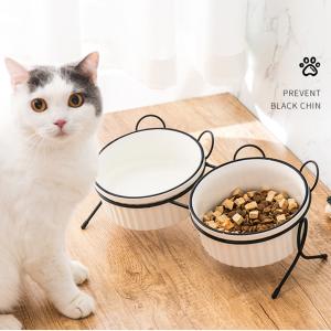 Custom Ceramic Custom Pet Bowls Feeders Rounded Shape With Shelf