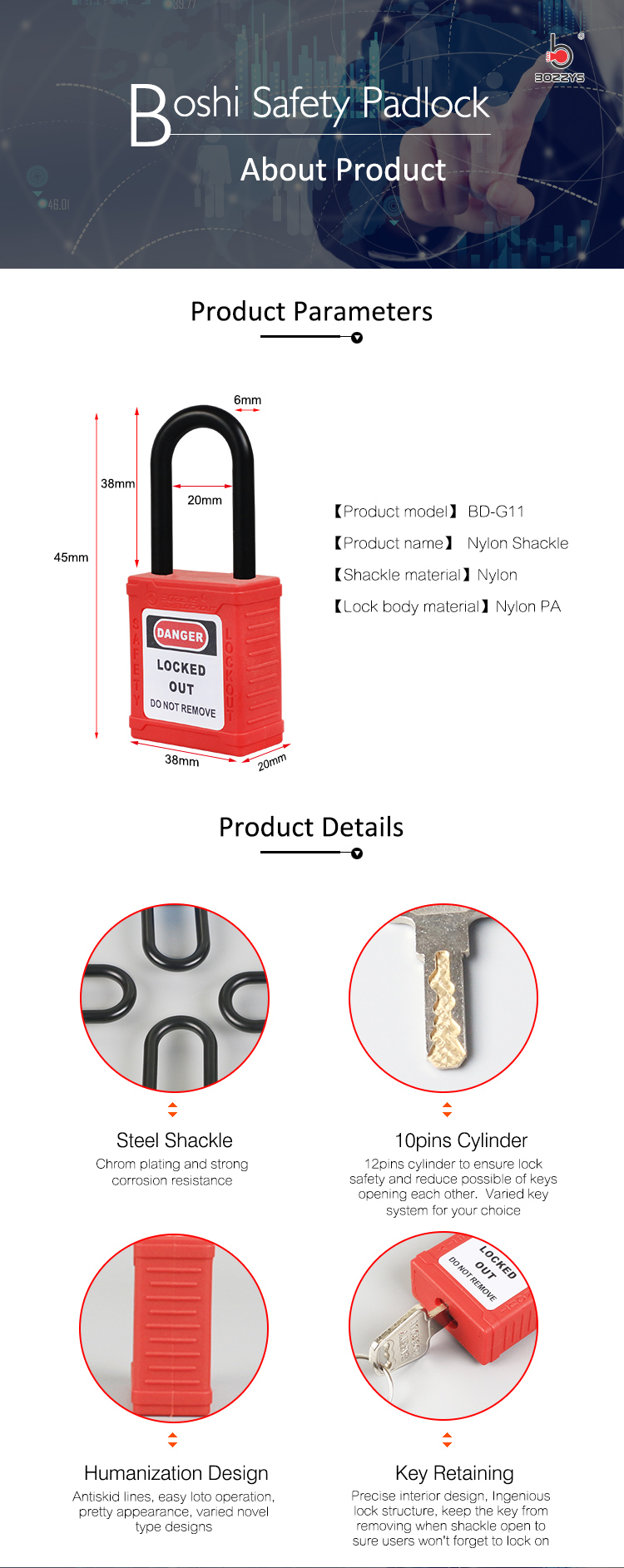 Durable 38MM Plastic Safety Padlock , Short Shackle Master Lock Lockout Locks