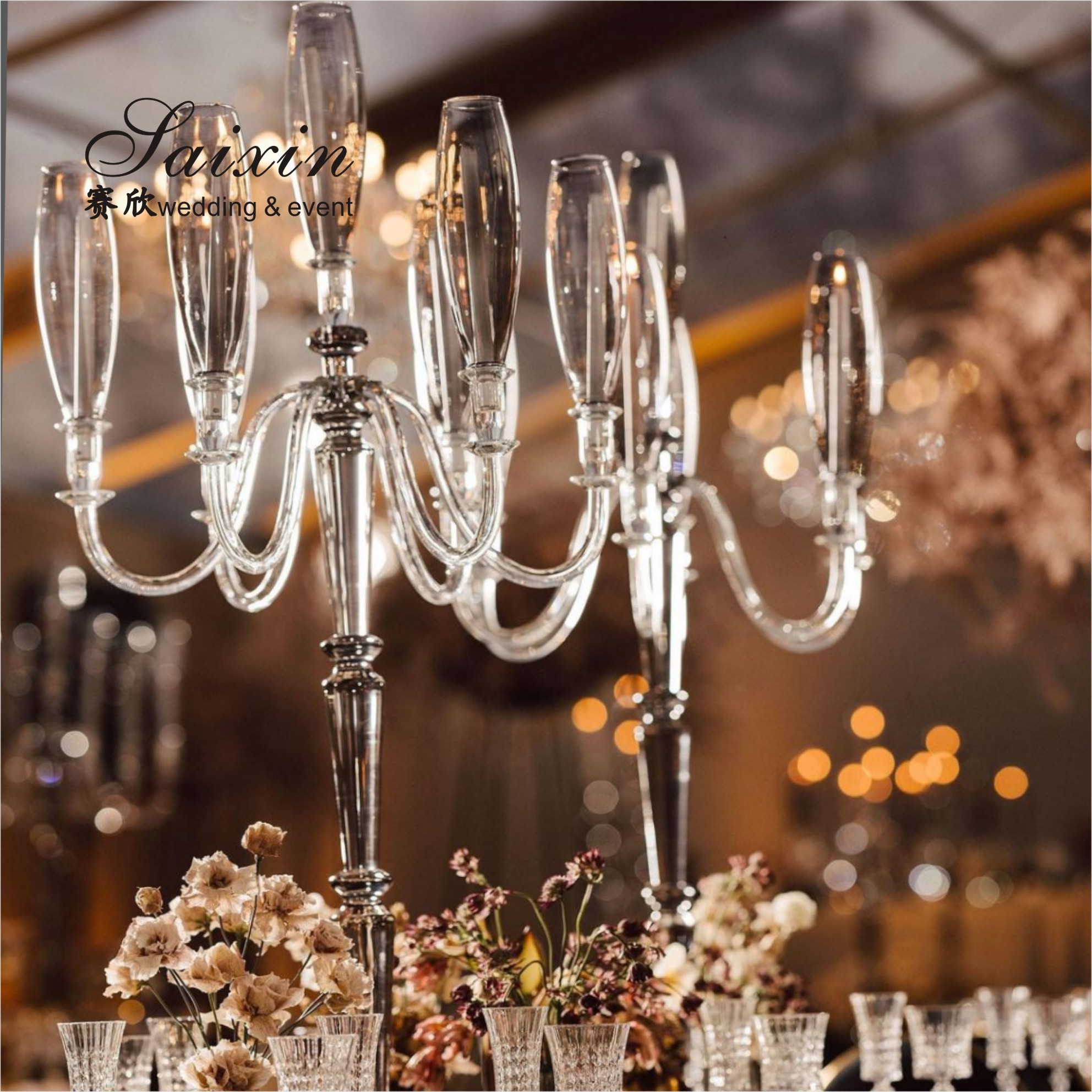 ZT-593B New shiny large 7 arms crystal candelabra for wedding table decoration
