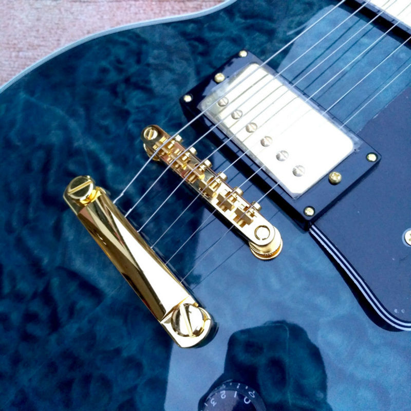 New style high quality custom LP Style electric guitar Gold Hardware in Blue Quilte Maple Electric Guitar Free Shipping