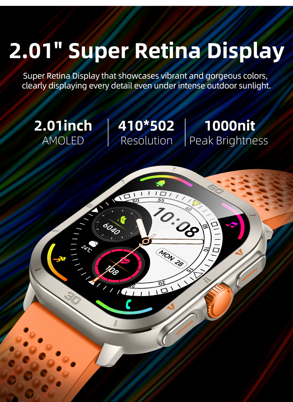 KW285 2.01" Square Shape Smart Watch Bluetooth Calling For Light Exercise