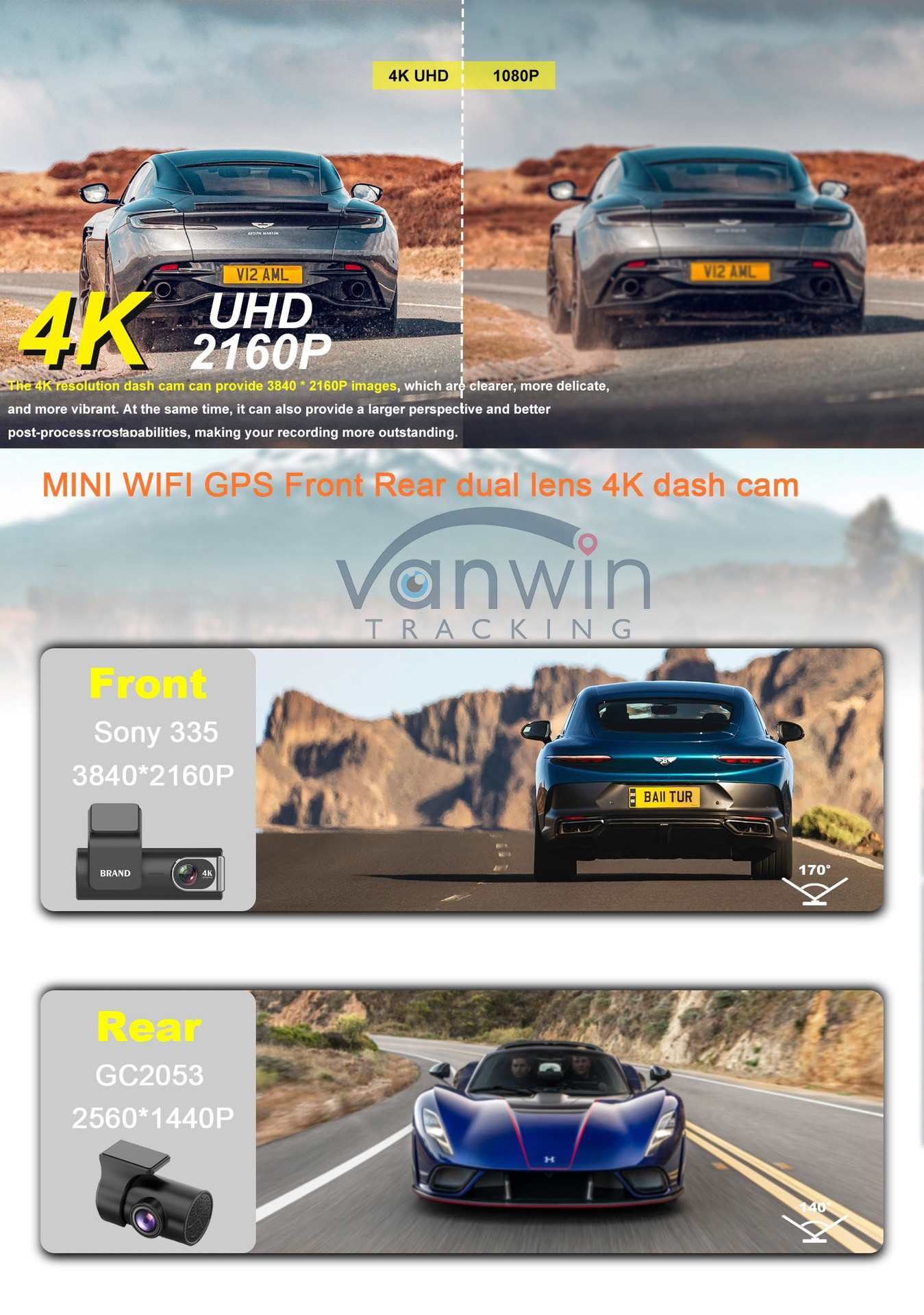 Night Vision High-Definition 4K Driving Recorder Mini Car Camera Supports WiFi And GPS