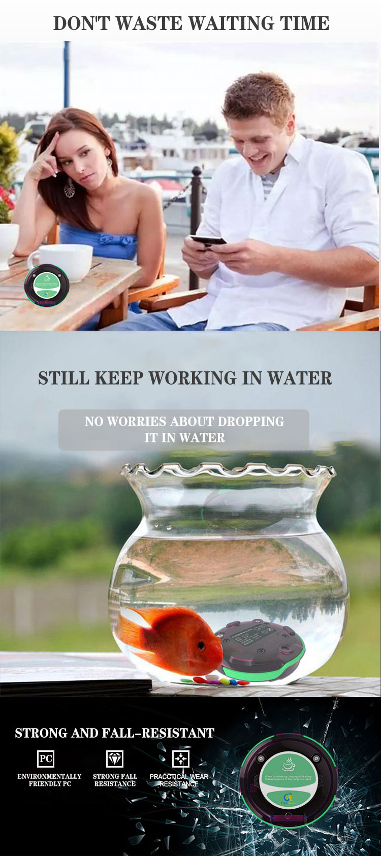Easy operate full waterproof wireless guest calling coaster pager system with protective silicone