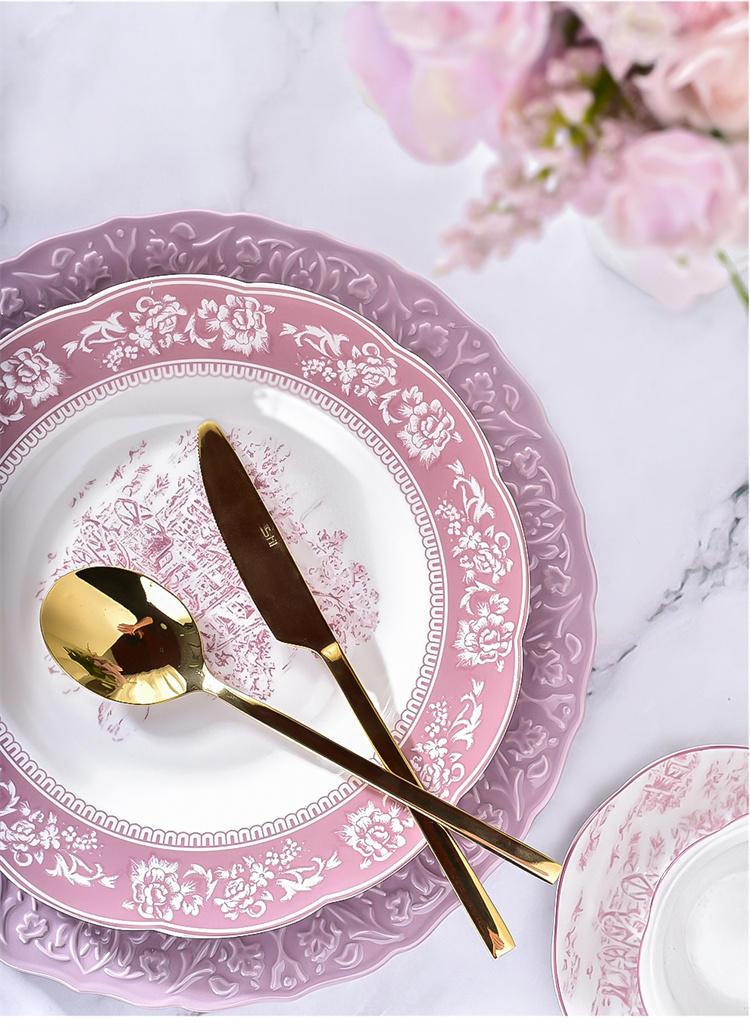 Ins Style Porcelain Bowl Spoon Plates Sets White Ceramic Dinnerware Set For 10 Users