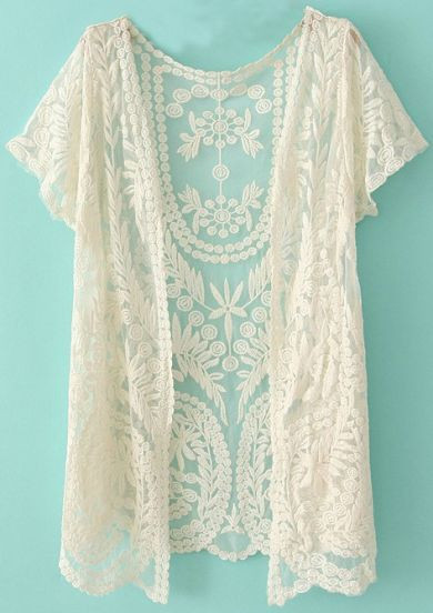 Spring/Fall Hot Selling Fashion Women's Clothing Brand See Through White Short Sleeve Crochet Net Lace Cardigan