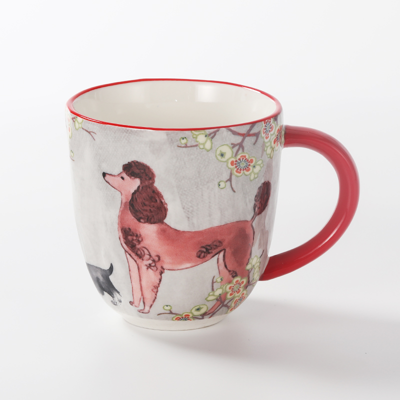 Promotional Gift Cute Cartoon Poodle Dog Ceramic Coffee Mugs Pure Hand Painted