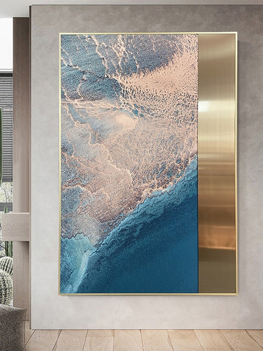 Stainless Steel Sandstone Painting Entryway Hanging Painting For Luxury Spaces