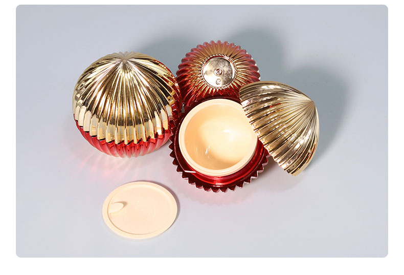 Red Gold Gradient Plastic Cosmetic Bottles 50g Cream Jar Sphere Shape Acrylic Collar Material