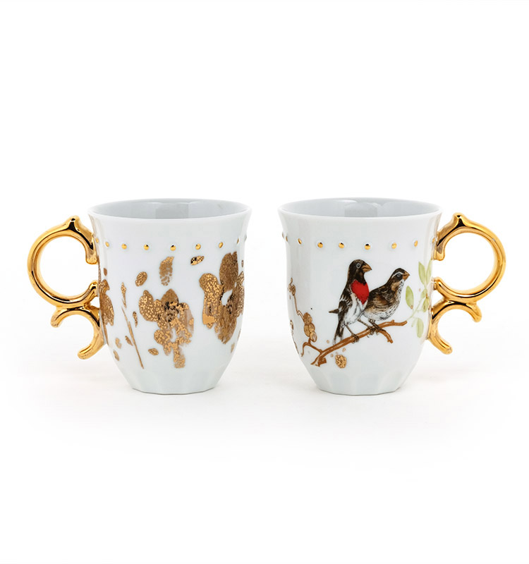 Ceramic Coffee Mug Porcelain Everyday Mug Gold Handle JING REPUBLIC