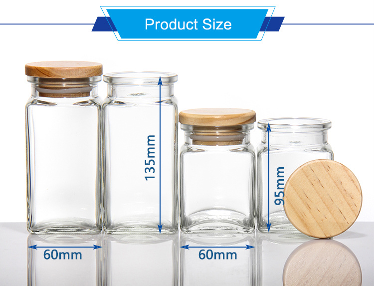 Custom Tea Storage Square Glass Jar with Cork Stopper
