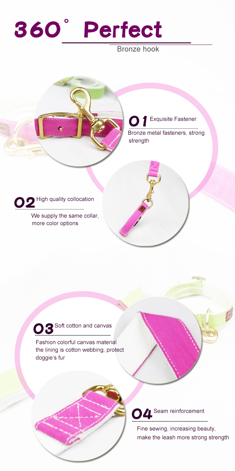Durable Running Canvas Padded Pet Dog Leash , Colorful European Dog Leash