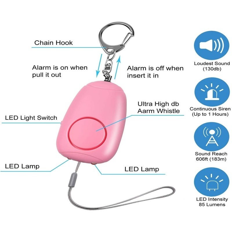 Rechargeable DC5V Police Approved Personal Security Alarms Pink Black Blue 130mAh
