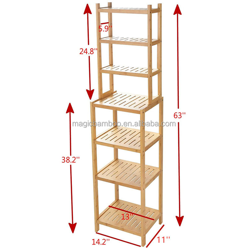 Classic Design Style 7-Tier Bamboo Shelf Multifunctional Storage Rack for Bathroom