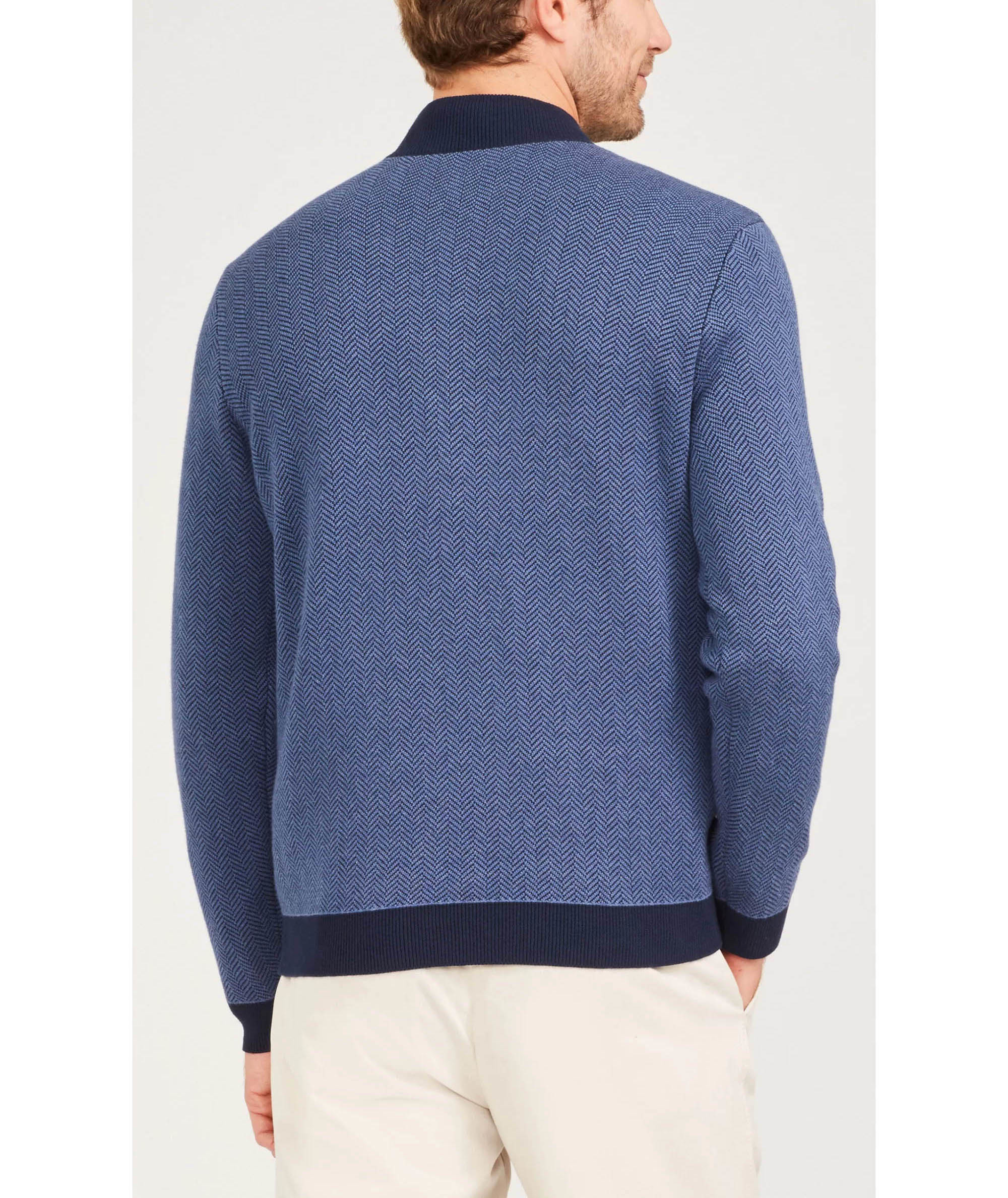 Herringbone Mens Pullover Sweater , Knitted Navy Blue Pullover Sweater