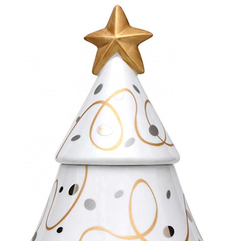 3D Christmas Kitchen Coffee Tea Sugar Gift Canister Jar Tree Shaped Storage Golden Silver Handpainting