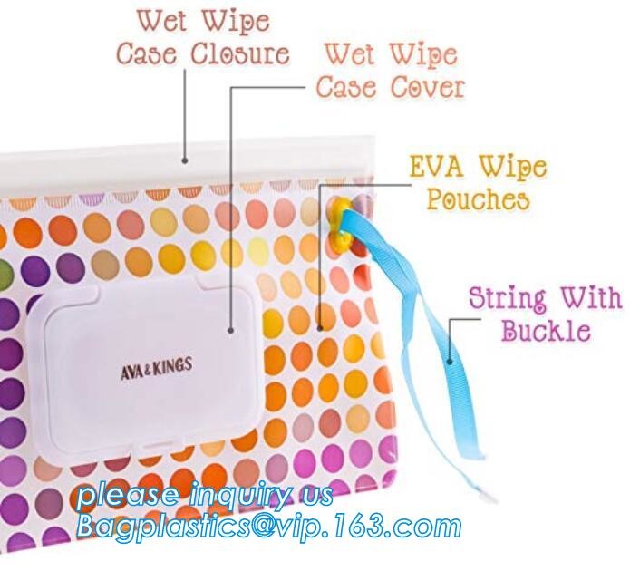 Promotion reusable Zip lockk travel plastic EVA baby tissue wet wipes bag with lid, Eco-friendly plastic colorful wet tiss