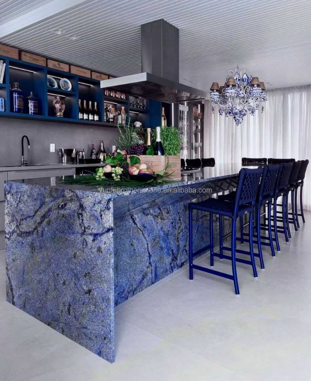 Modern Luxury Brazil Hotel Kitchen Countertop Dark Blue Sapphire Marble Stone Big Slab