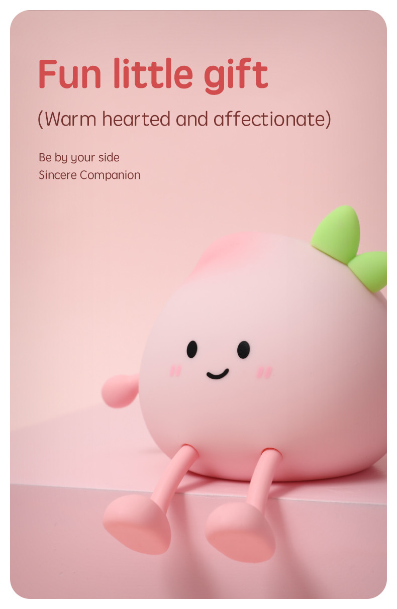 Latest Cute Peach Silicone Night Light Rechargeable Eye Protection Bedside Lamp For Baby Bedroom Colorful Peach Night Lighting