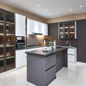 China Modern Design Customized Black Melamine MDF Modular Kitchen Cabinets on sale