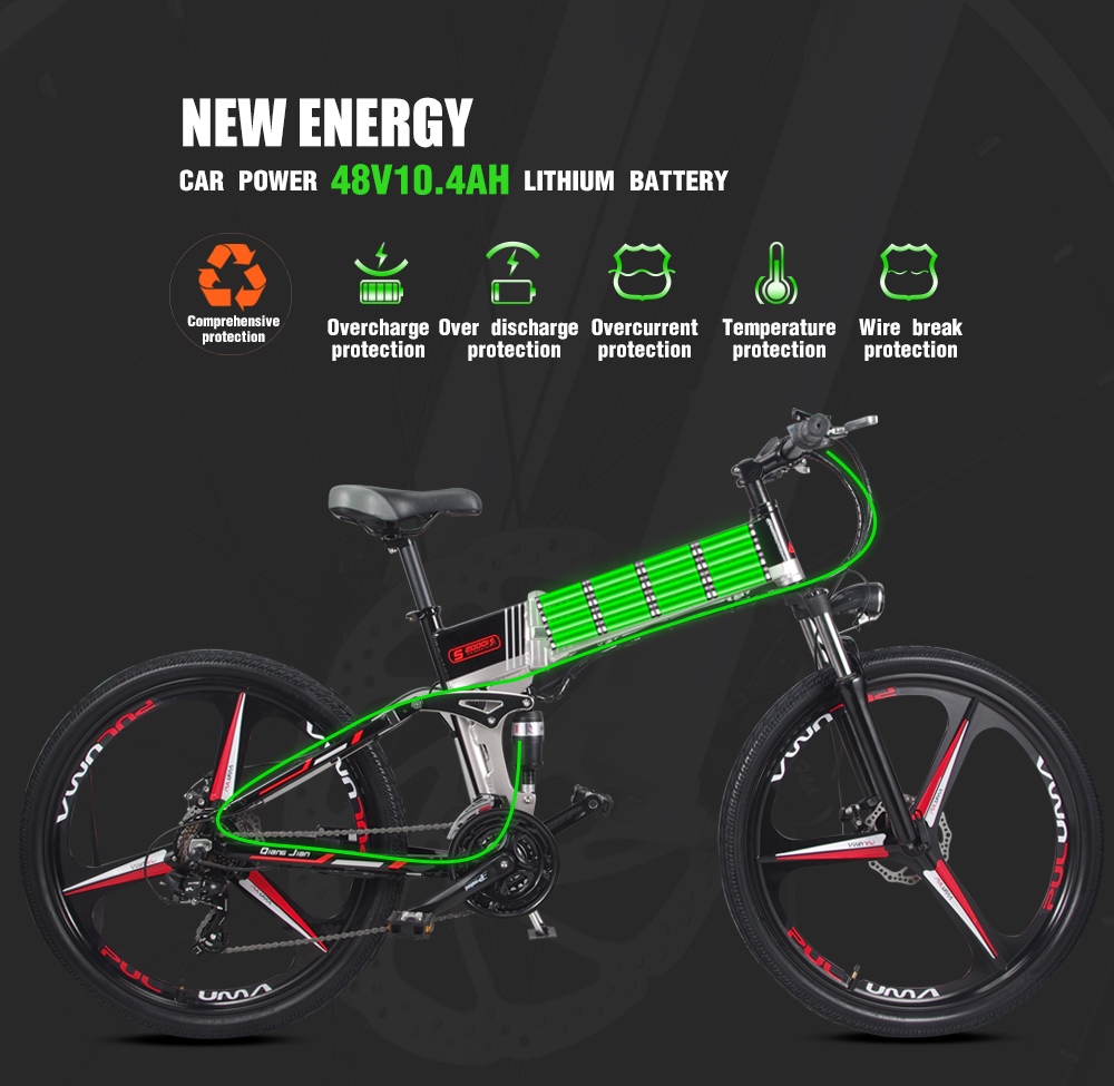 12.8AH Lithium Battery Full Suspension 48V 350W Aluminium Alloy Electric Mountain Bicycle
