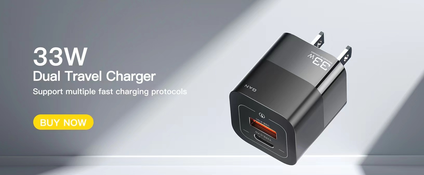 Square Brick Type C Small Travel Fast Cellphone Charger 33w 5A With GaN US Plug USB Port