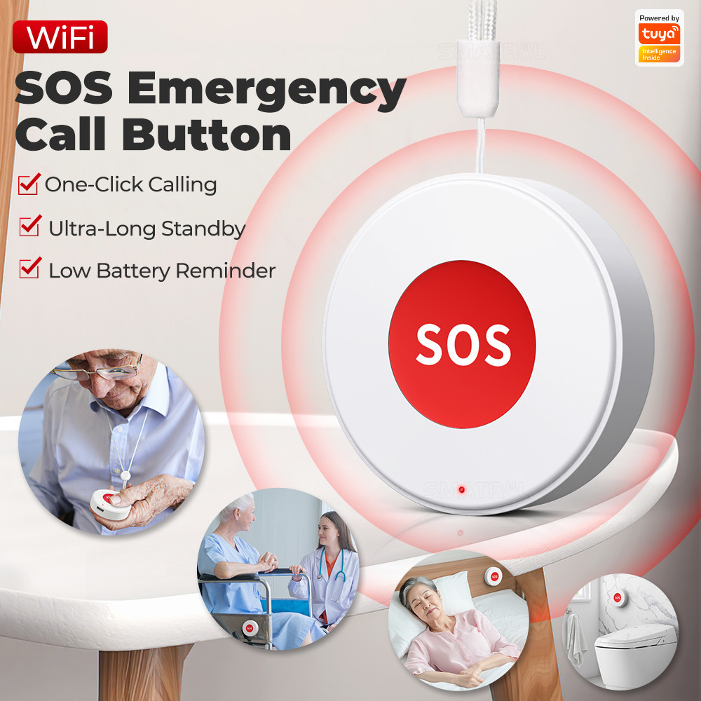 Tuya WIFI Smart SOS Call Button Wireless Caregiver Pager Smart Call System Nurse Calling Elder Alert Patient Help System Smart Life