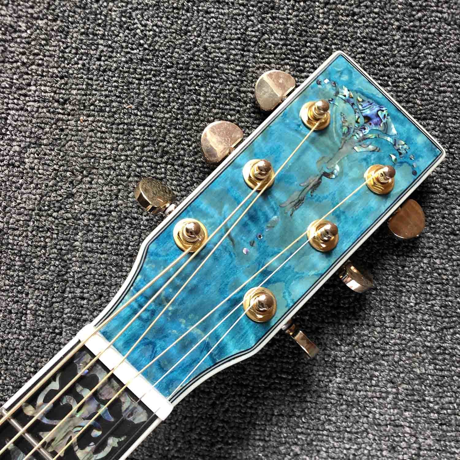 Custom OM Body Acoustic Electric Guitar Real Abalone Inlays Ebony Fingerboard Burst Maple Water Wave 301 Electronic